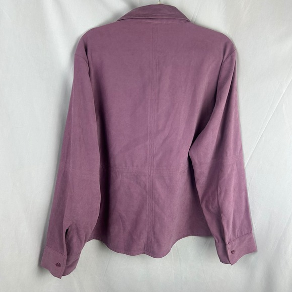 RAG Women XL Purple Button Down Long Sleeve Stretch Suede Shirt Y2K 90s Vintage - Picture 5 of 7